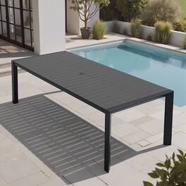 Crestlive Products - Large Patio Plastic Wood Top Aluminum Frame Outdoor Dining Table with Umbrella Hole - Gray