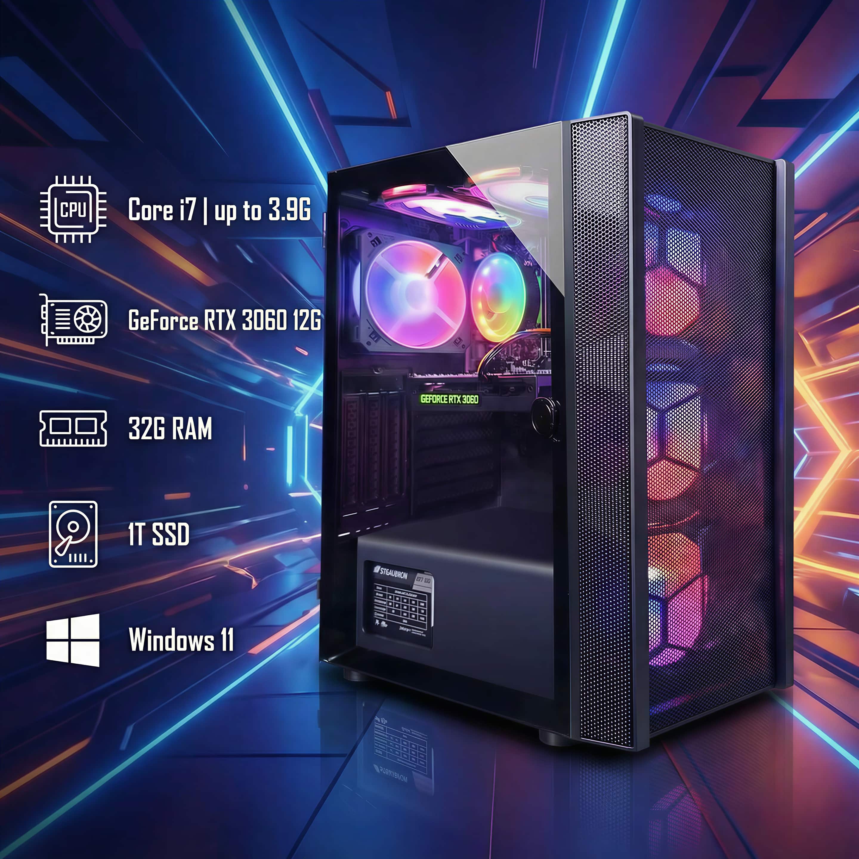 STGAubron Gaming Desktop PC, GeForce RTX 3060 12G, Intel Core i7