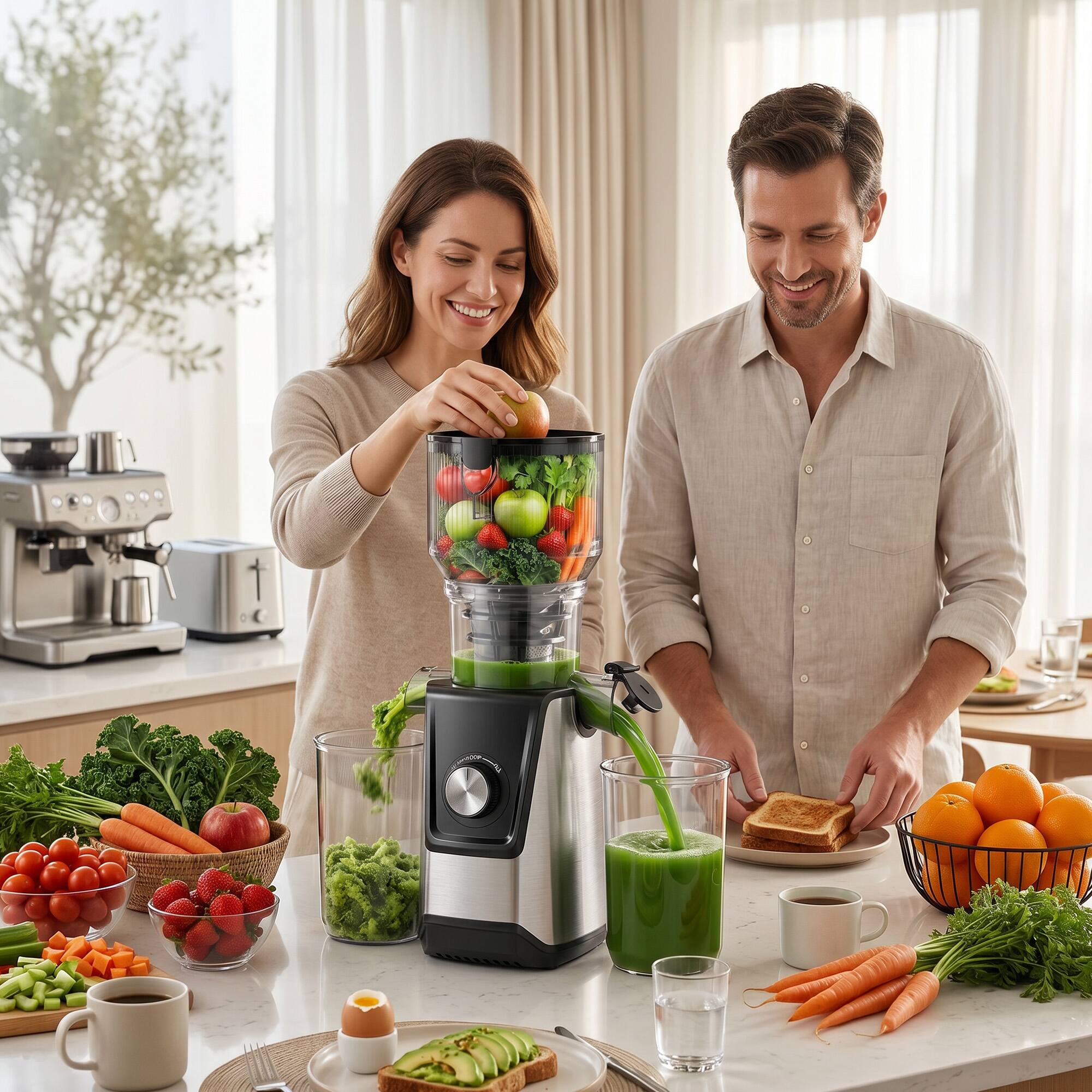 Alt View 6. SIMZLIFE - 5.1" Extra Large Feed Chute Cold Press Juicer - 200W Slow Masticating Juice Extractor for Fruits & Vegetables - SILVER.