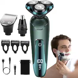 Dazzed Corner - Electric Razor for Men, 3D Rotary Shaver, Wet/Dry, Nose Trimmer - Green