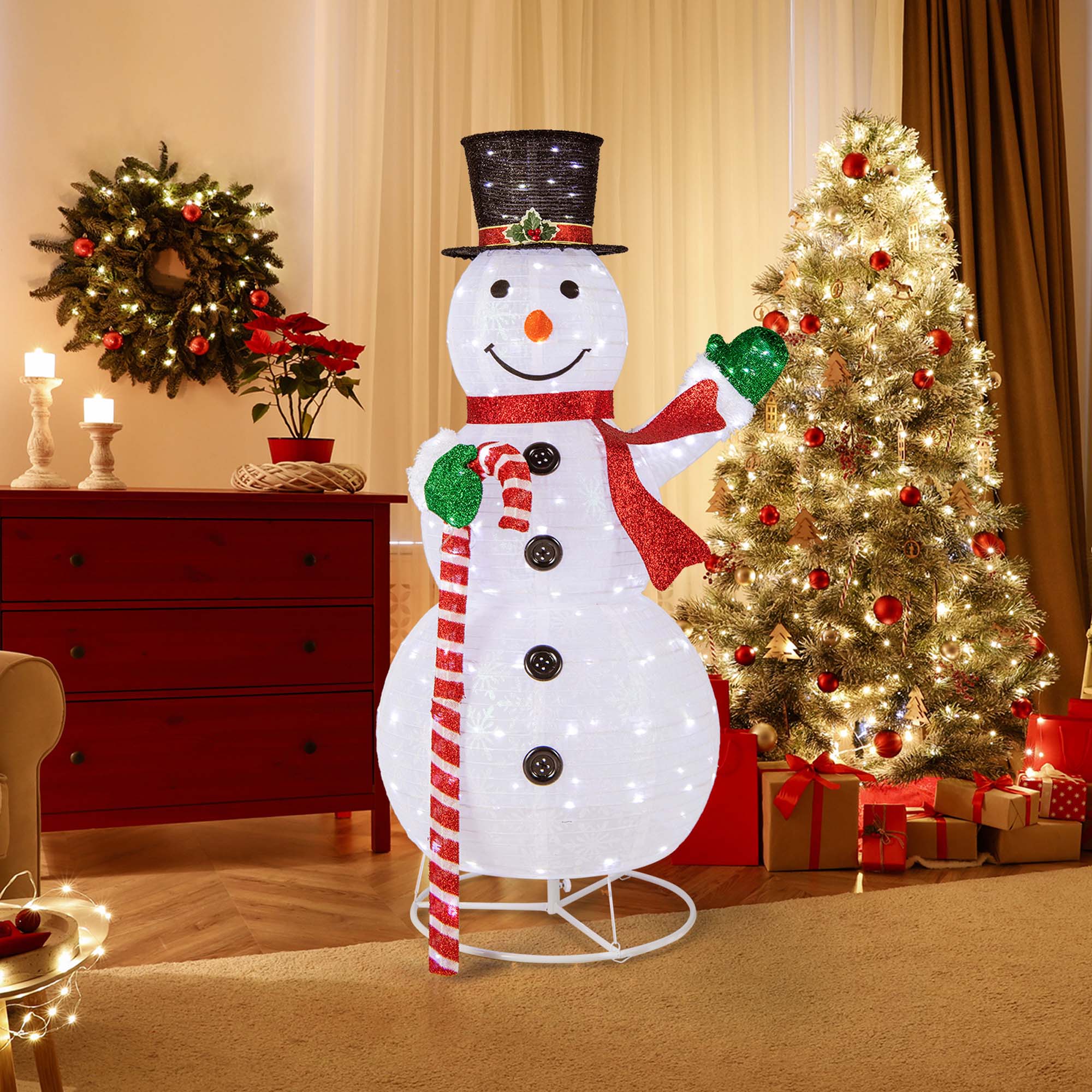 Alt View 11. Costway - 5 FT Pre-lit Christmas Snowman Pop-up Holiday Decoration with 180 LED Lights - White.
