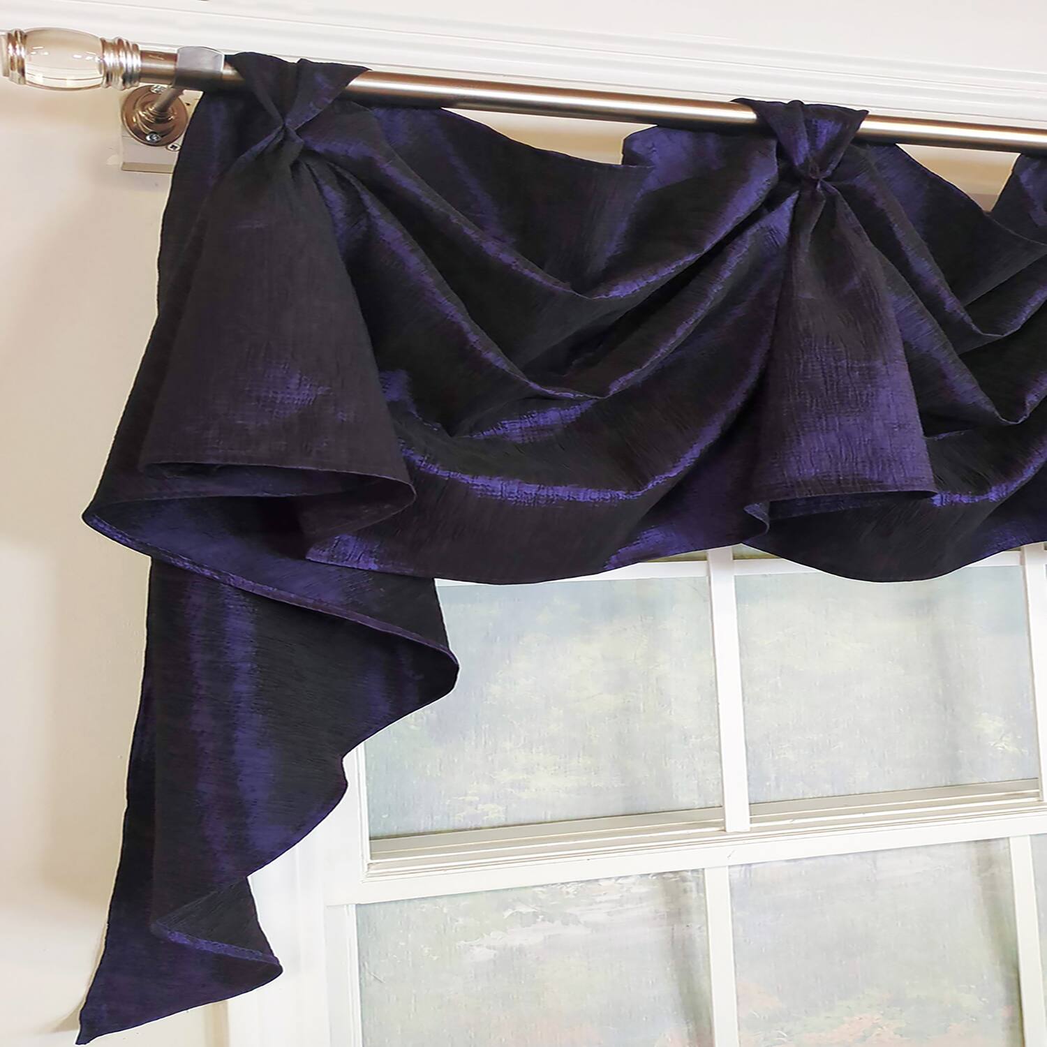 Left. RLF Home - RLF Home Crinkle Taffeta 3-S Victory 100% Polyester Tab Top Swag Window Curtain 54" x 25" Navy - Navy.