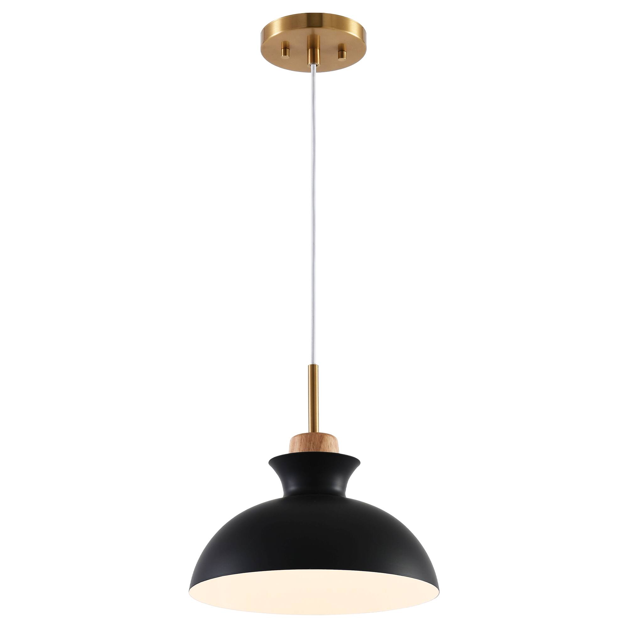 Alt View 5. Parrot Uncle - Modern 1-Light Hanging Pendant Light with Wood and Brass Accents - Black.
