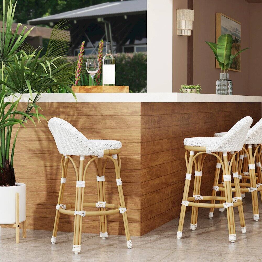 Alt View 2. Butler Specialty - 24 in. Seat Height Outdoor Rattan and Metal Low Back Counter Stool - Smooth White.