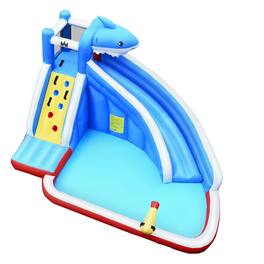 Gymax - Inflatable Water Park Bounce House Slide Shark w/ Climbing Wall Splash Pool