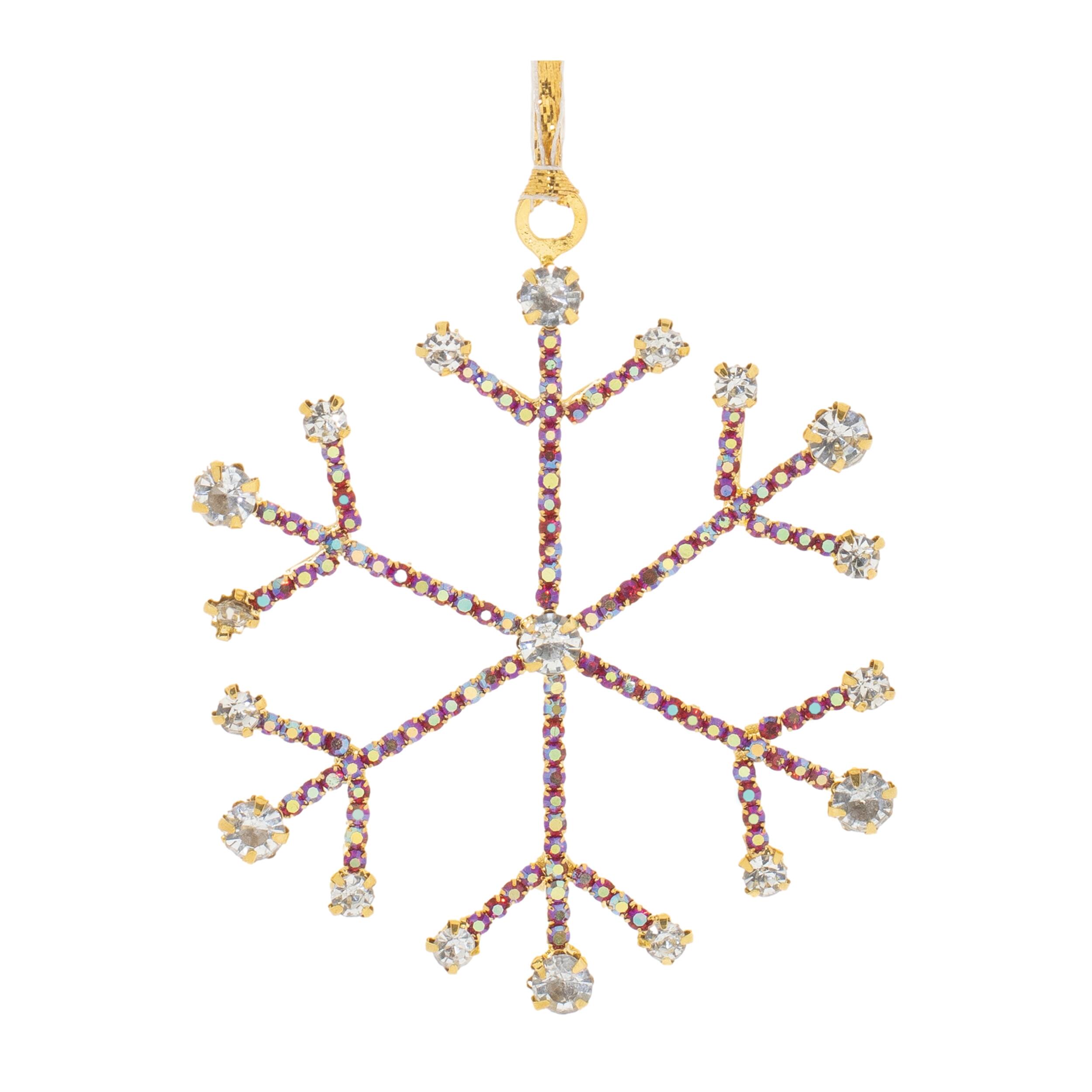 Back. BreeBe - Jeweled Metal Snowflake Ornament (Set of 12) - Red, Gold.