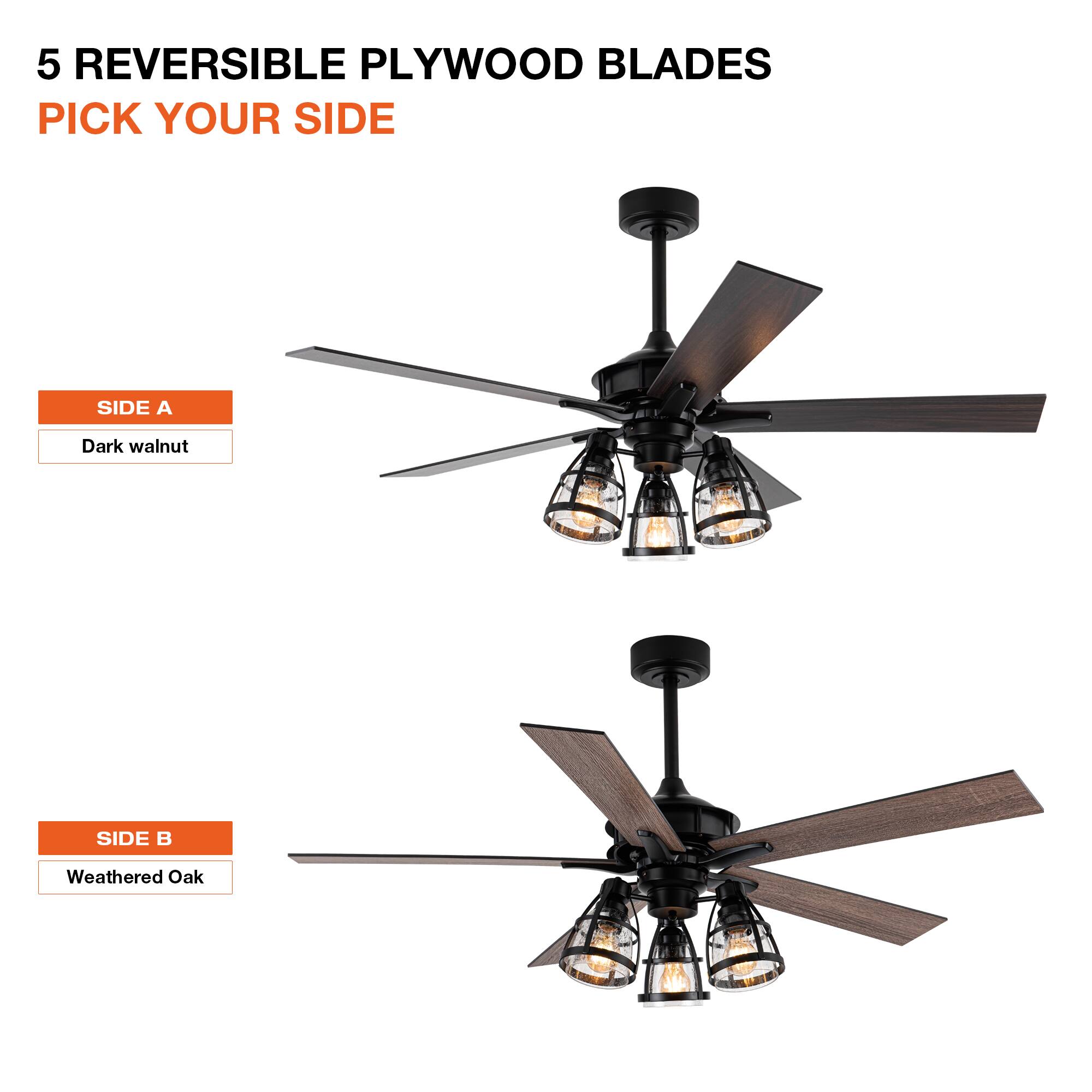 5 REVERSIBLE PLYWOOD BLADES  
PICK YOUR SIDE  

SIDE A  
Dark walnut  

SIDE B  
Weathered Oak