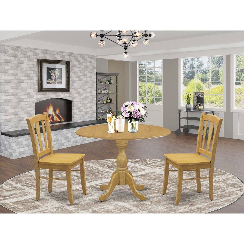 Alt View 8. East West Furniture - East West Furniture 3-Piece Dining Room Set- 2 Wood Chair with Wooden Seat and Slatted Chair Back - Dropleafs Round - Multi-Color.