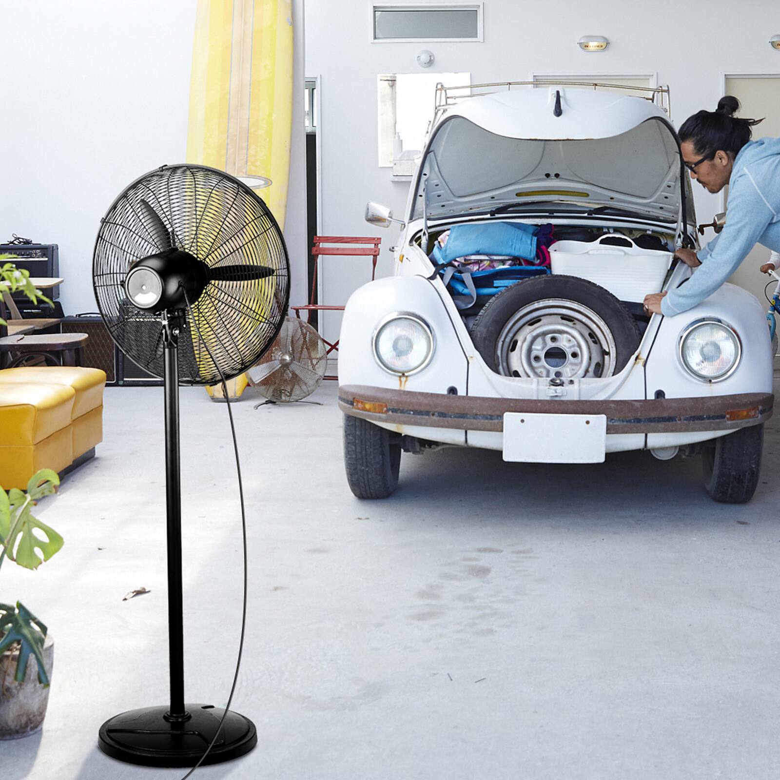 Alt View 7. Winado - 20 Inch Industrial Pedestal Floor Fan 5000CFM, 80° Oscillating Standing Metal Fan, 100% BLDC Copper Motor,4 Speeds - Black.