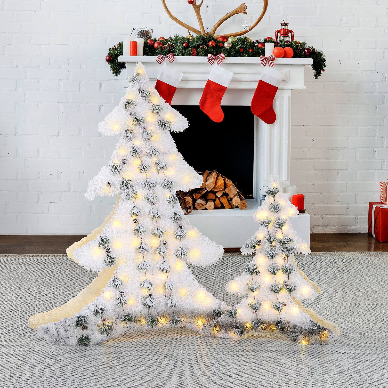 Alt View 2. Oumilen - Pre‑Lit Flocked Christmas Tree Yard Decor – 47.2in Lighted Snow‑Flocked Xmas Tree with Warm LED for Indoor Outdoor.