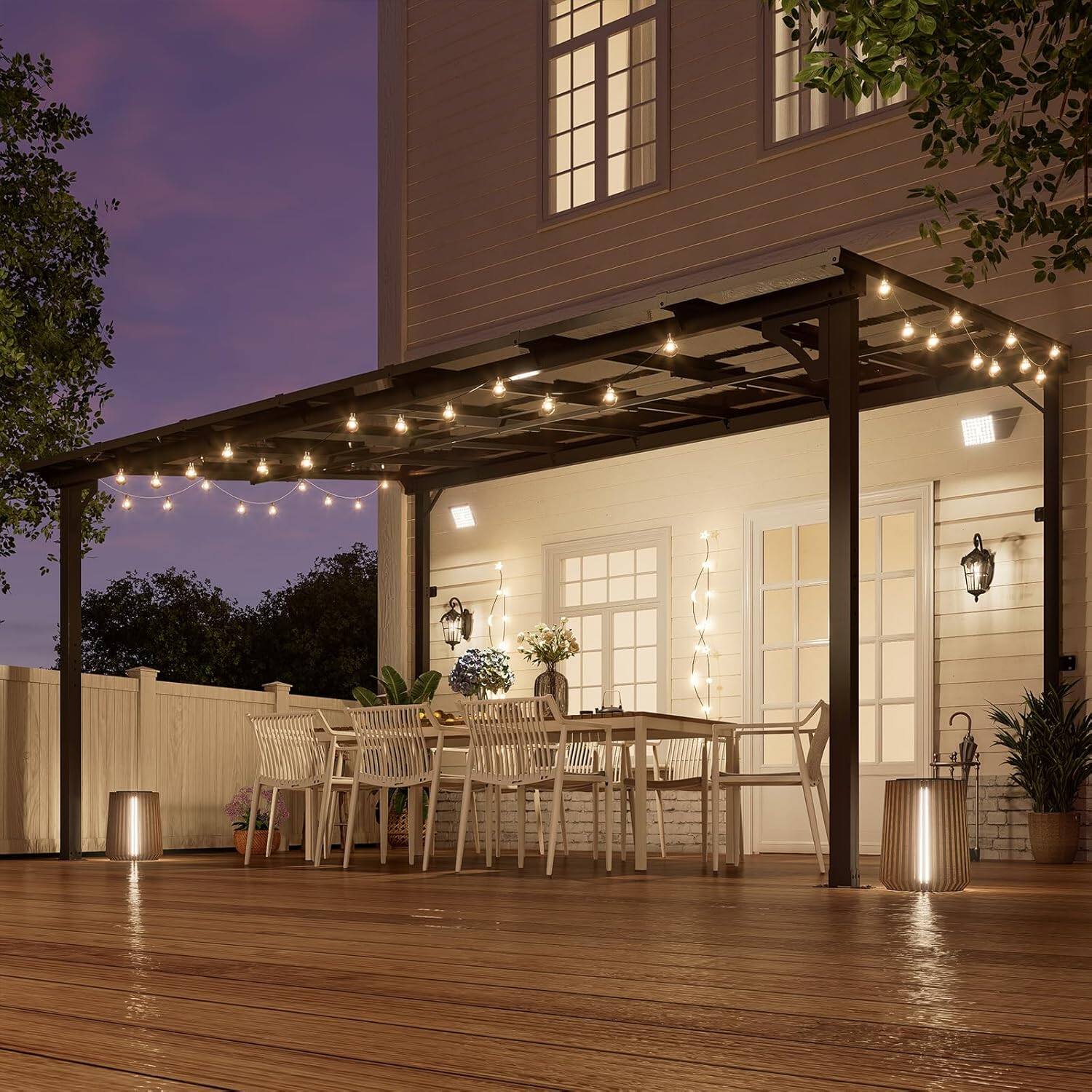 Angle. Yardgrace - 10'x 14' Outdoor Wall Mounted Lean-to Gazebo, Heavy Duty Sloped Roof Metal Awning for Patio, Decks & Backyard - Black.