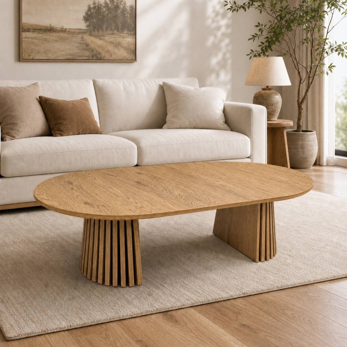 Alt View 7. Loheer - Loheer Extendable Oval Dining Table, Wood Grain MDF, Space-Saving Coffee and Dining Table - Beige and Natural.