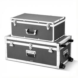 VEVOR - Metal Storage Trunk, Set of 2, Wooden Suitcase Storage Boxes with Padlocks, Large Trunk Includes Casters - Gray