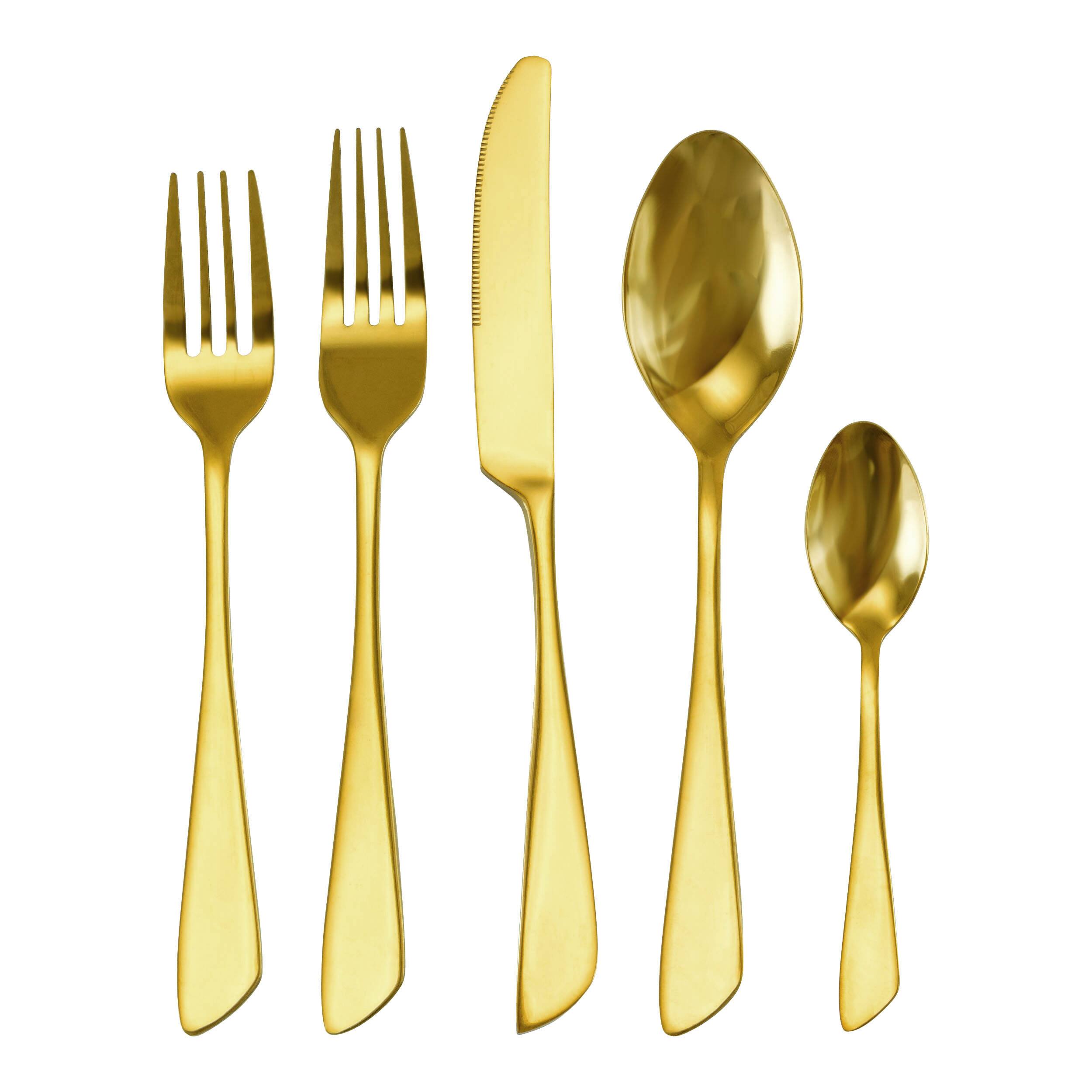 Alt View 6. MegaChef - MegaChef Gibbous 20 Piece Flatware Utensil Set, Stainless Steel Silverware Metal Service for 4 in Gold - Gold.
