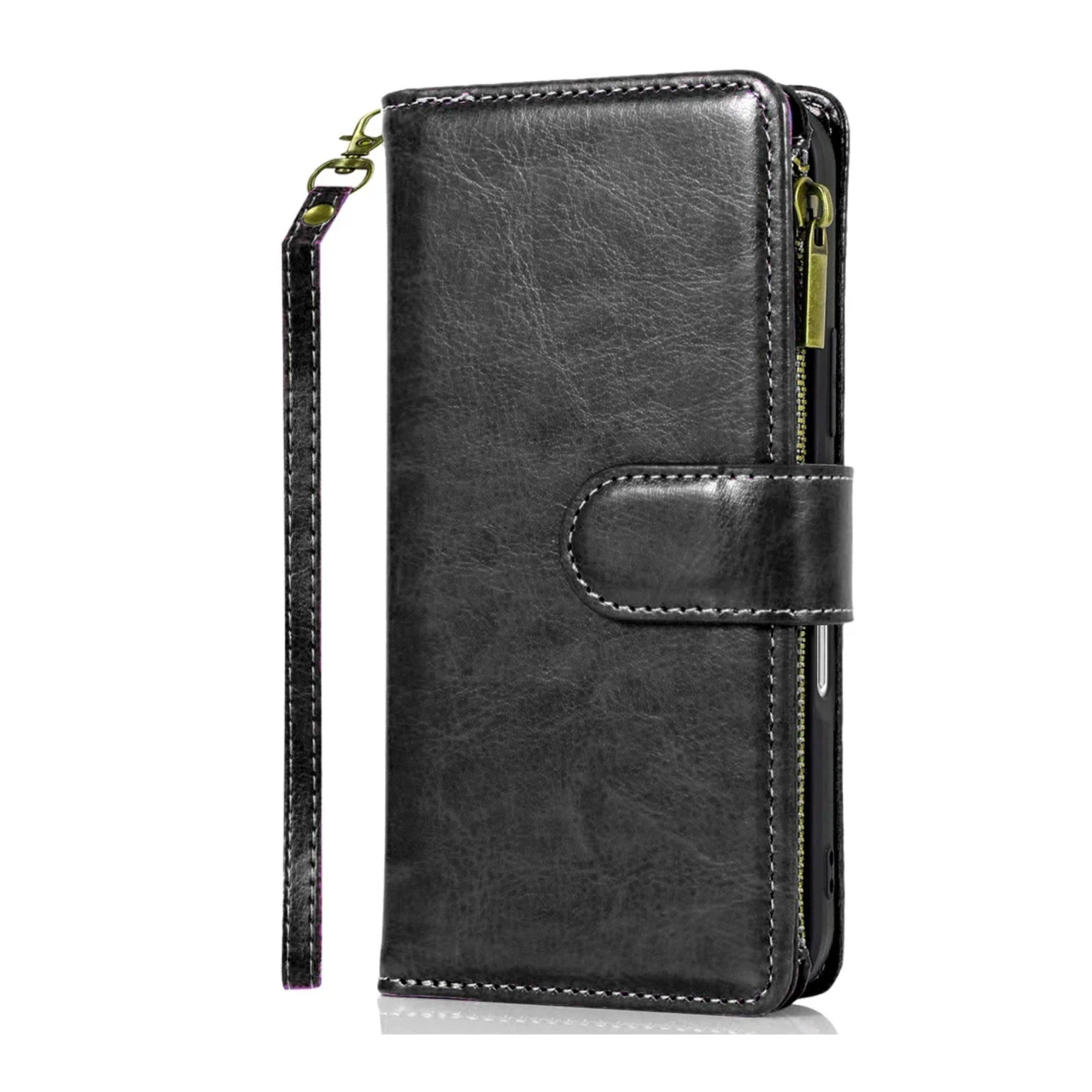 Back. Kitcheniva - PU Leather Phone Wallet Zipper With Tempered Glass For iPhone 17 Pro Black - Black.