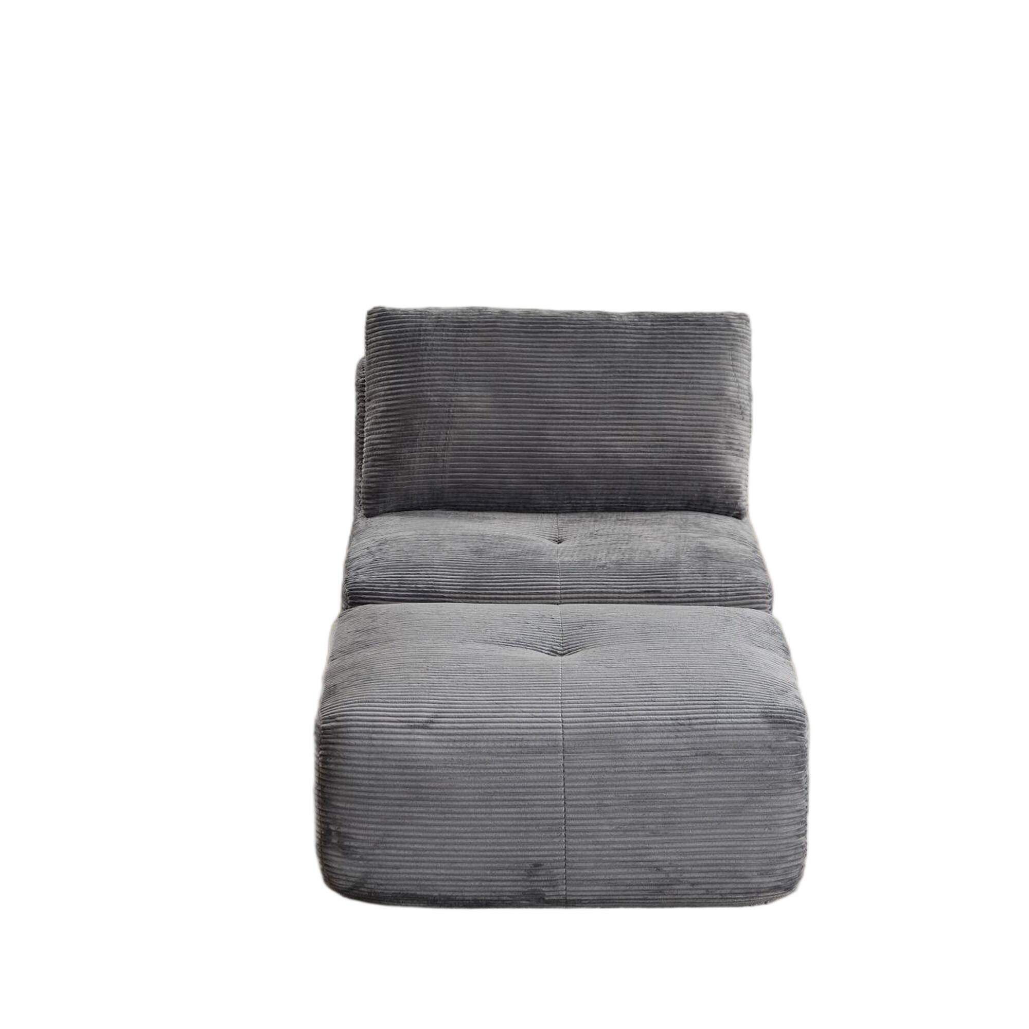 Alt View 4. Boyel Living - Memory Foam Corduroy Chaise Lounge with Movable Ottoman - Grey.