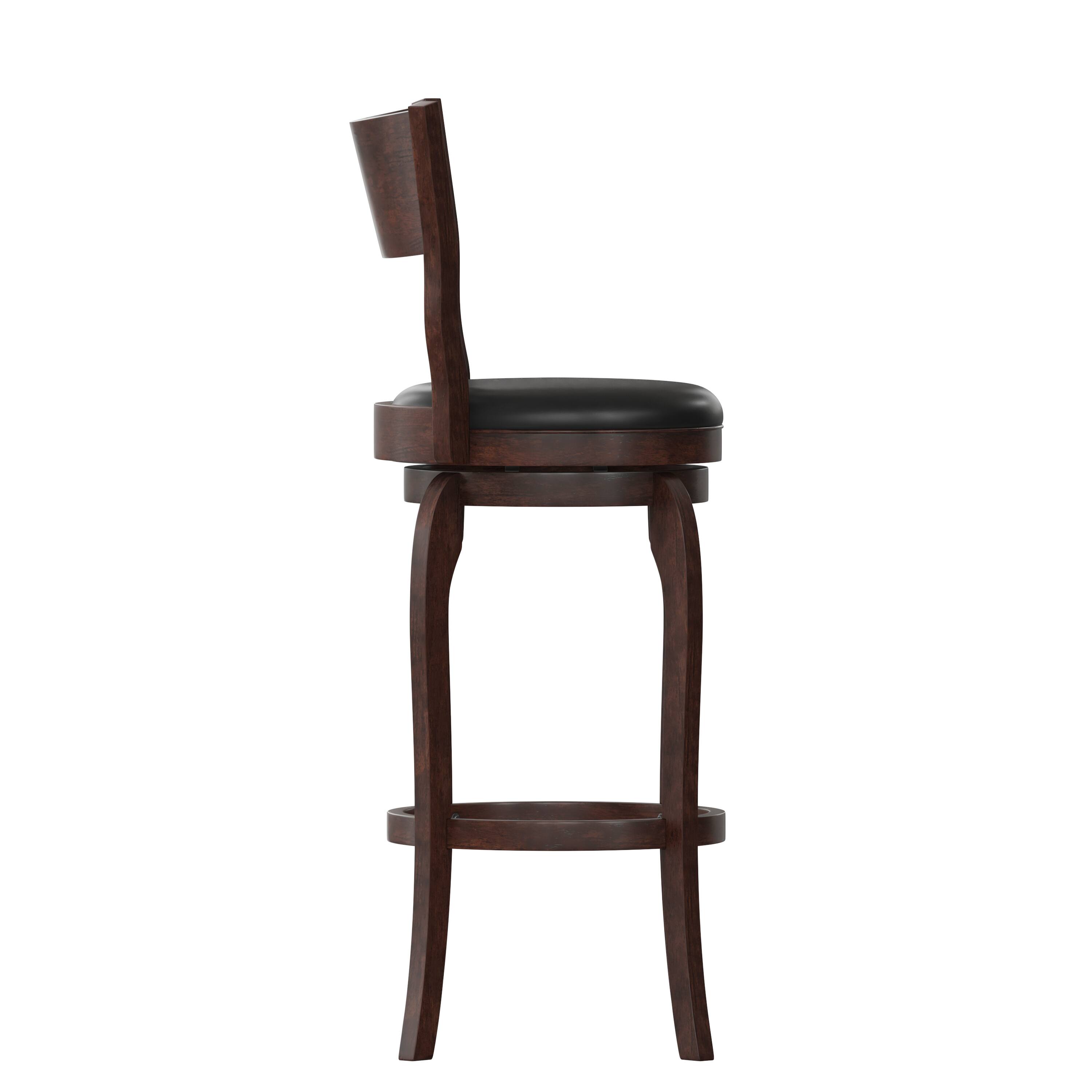 Alt View 8. Emma + Oliver - Cale Classic Pub Style Swivel Wooden Barstool with Padded Faux Leather Seat - Black Vinyl/Espresso Frame.
