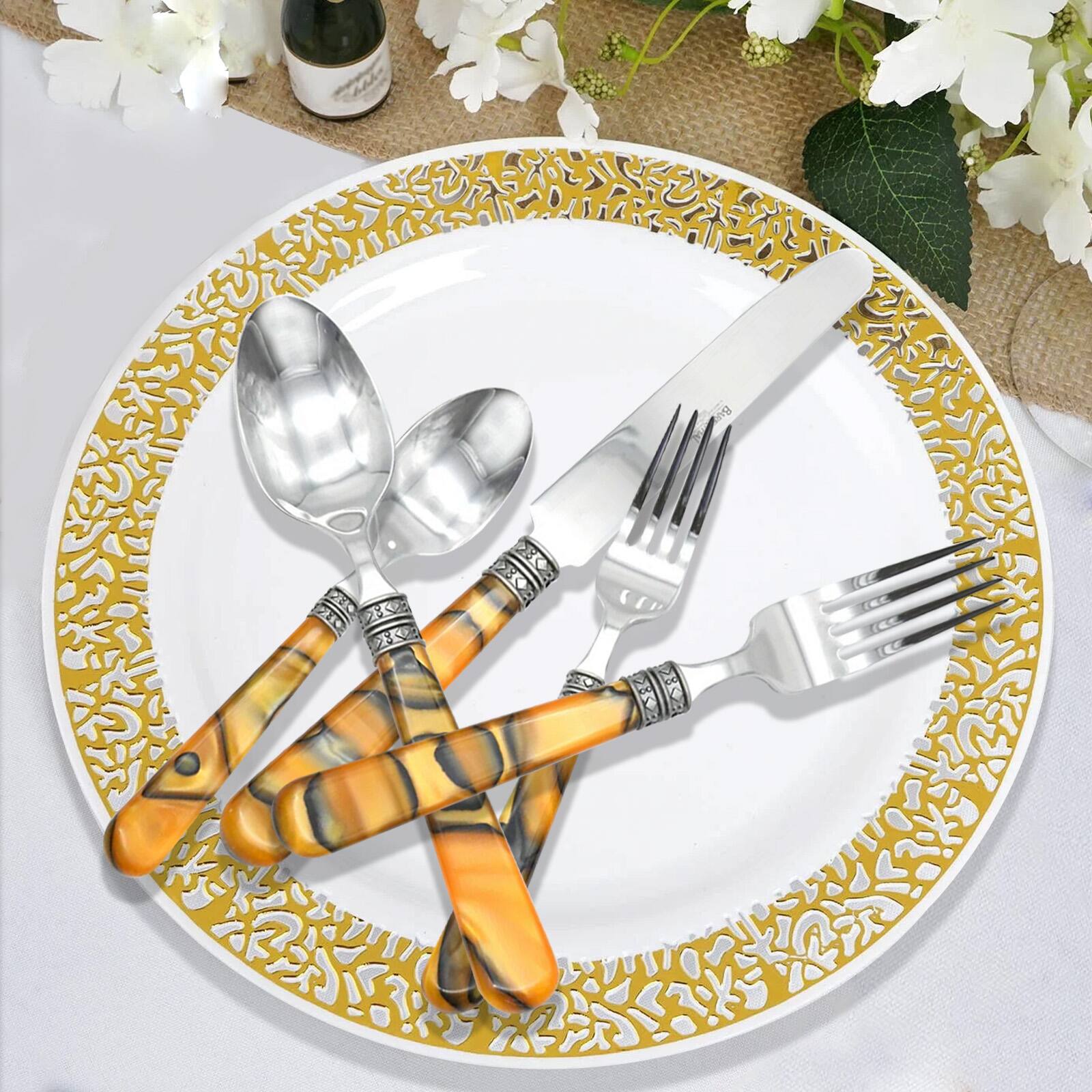 Left. Hansmart - Barenthal Flatware Tortue Sandstone 20PCS Cutlery set Steak Cutlery Spoon for Dessert Dinner Party Applicable - Tortue Warm Gold.