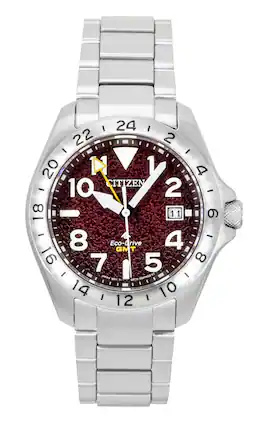 Citizen - Promaster Land GMT Analog Stainless Steel Dial Eco-Drive BJ7150-50W 200M Men's Watch - Red
