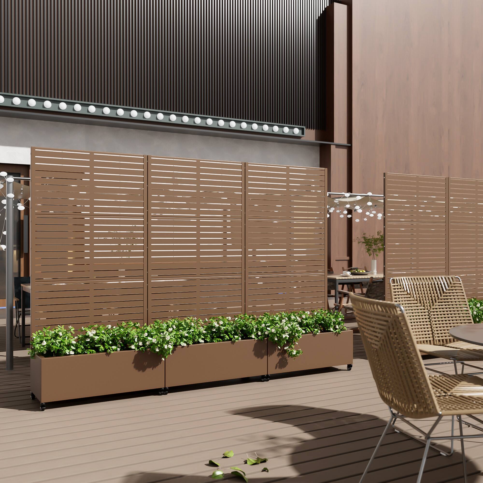 Alt View 2. PexFix - 72 in. H x 35 in. W Louvered Pattern Rectangle Metal Planter Box Raised Garden Beds with Trellis-Ideal for Balcony - Brown.