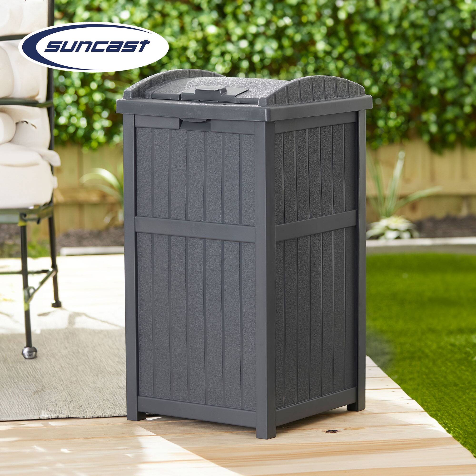 Alt View 4. Suncast - Suncast 22 Gallon Outdoor Small Deck Box & 30 Gallon Trash Waste Bin, Cyberspace - Grey.