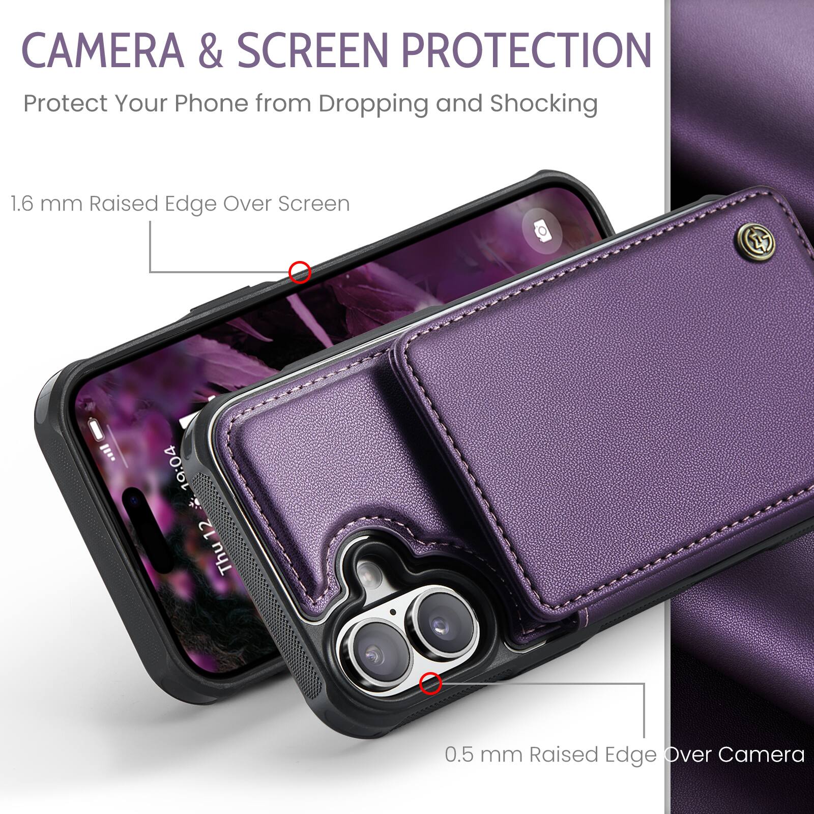 CAMERA & SCREEN PROTECTION  
Protect Your Phone from Dropping and Shocking  

1.6 mm Raised Edge Over Screen  

0.5 mm Raised Edge Over Camera