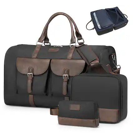 Front. Unique Bargains - 3pcs Lay-Flat Duffel Bag Set Stylish Weekend Travel Set with Laptop Sleeve & Wet/Dry Storage Carry-On & Short Getaways - Black.
