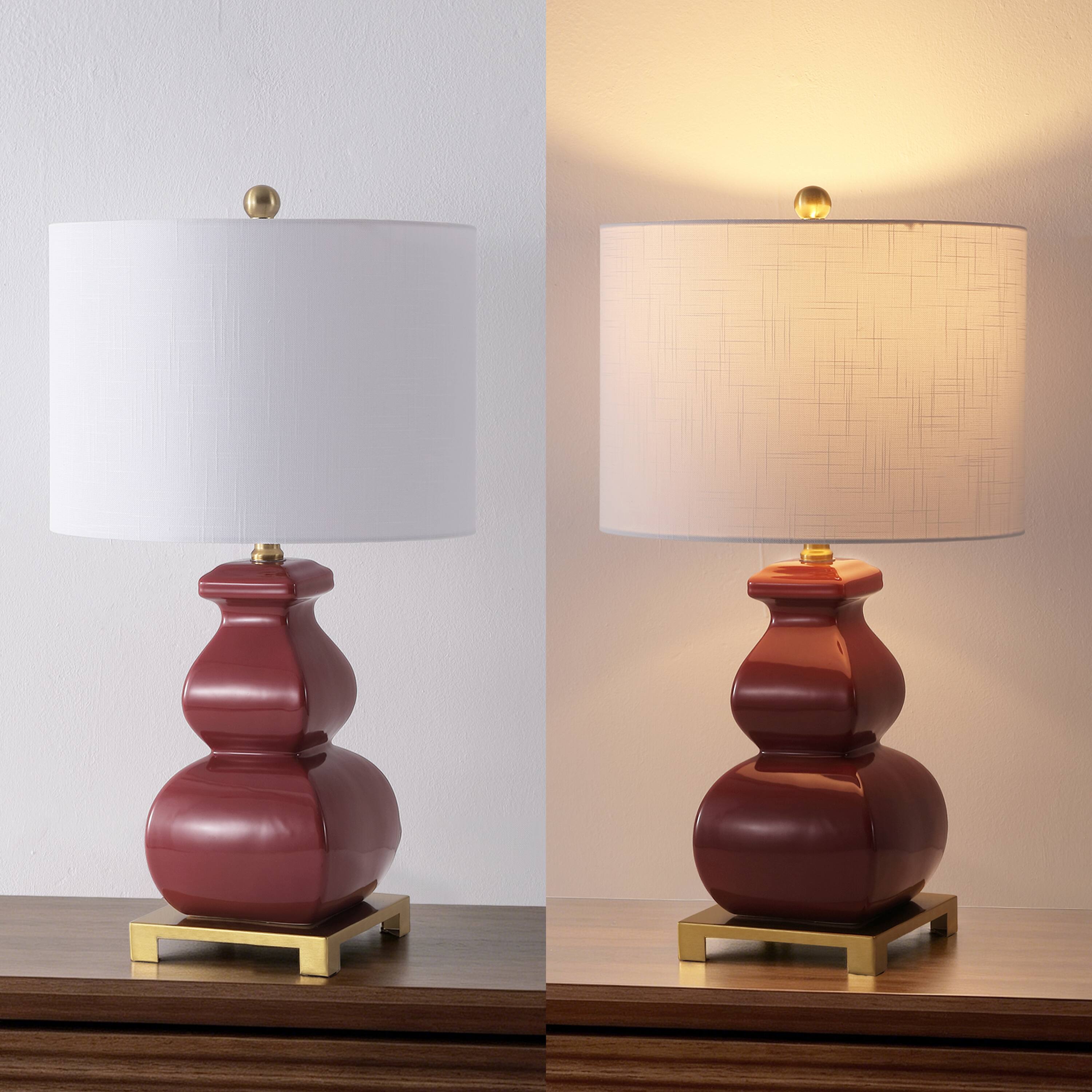 Alt View 5. Jonathan Y - Vienna 25.5" Transitional Ceramic Gourd Table Lamp, Classic Red with Brass Gold Base for Living Room - Red.