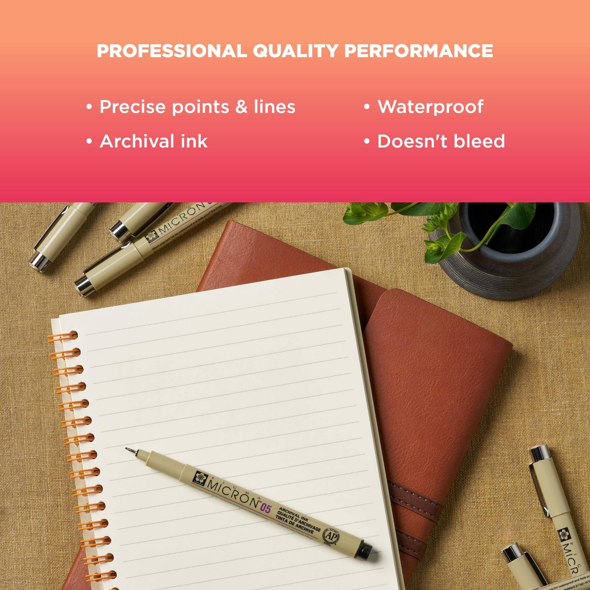 PROFESSIONAL QUALITY PERFORMANCE

- Precise points & lines
- Archival ink
- Waterproof
- Doesn't bleed

MICRON
MICRON 05 05 TINTA ARCHIVAL DE A INK ARCHIVE AP BUNGER
