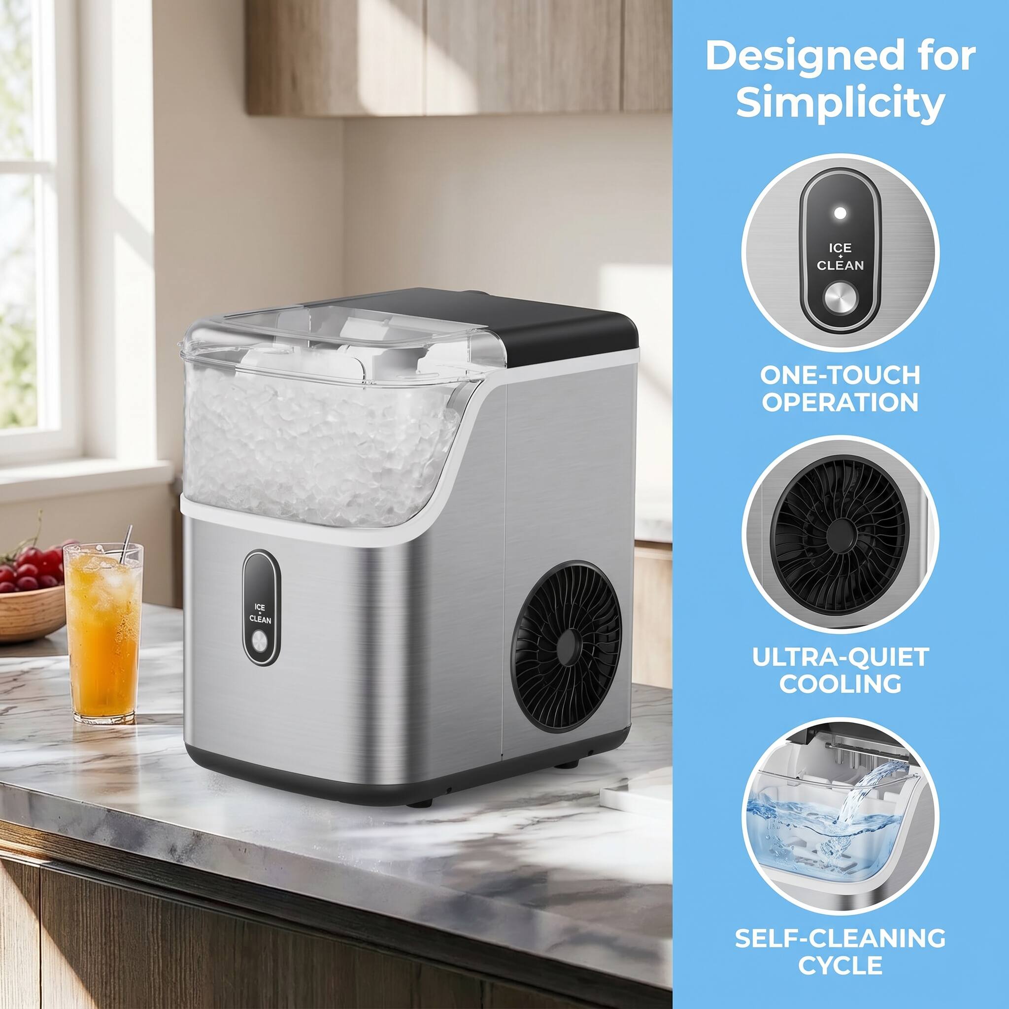 Designed for Simplicity  
ICE a CLEAN  
ONE-TOUCH OPERATION  
ULTRA-QUIET COOLING  
SELF-CLEANING CYCLE