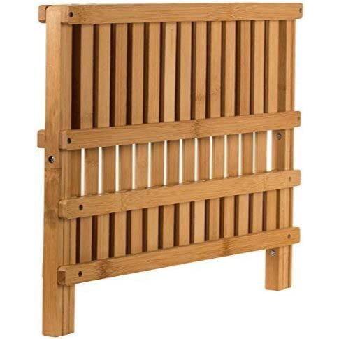 Angle. Home It - Bamboo Drying Rack - 2 Tier Wooden Dish Drainer - Collapsible Compact Plate Rack for Kitchen - Beige.