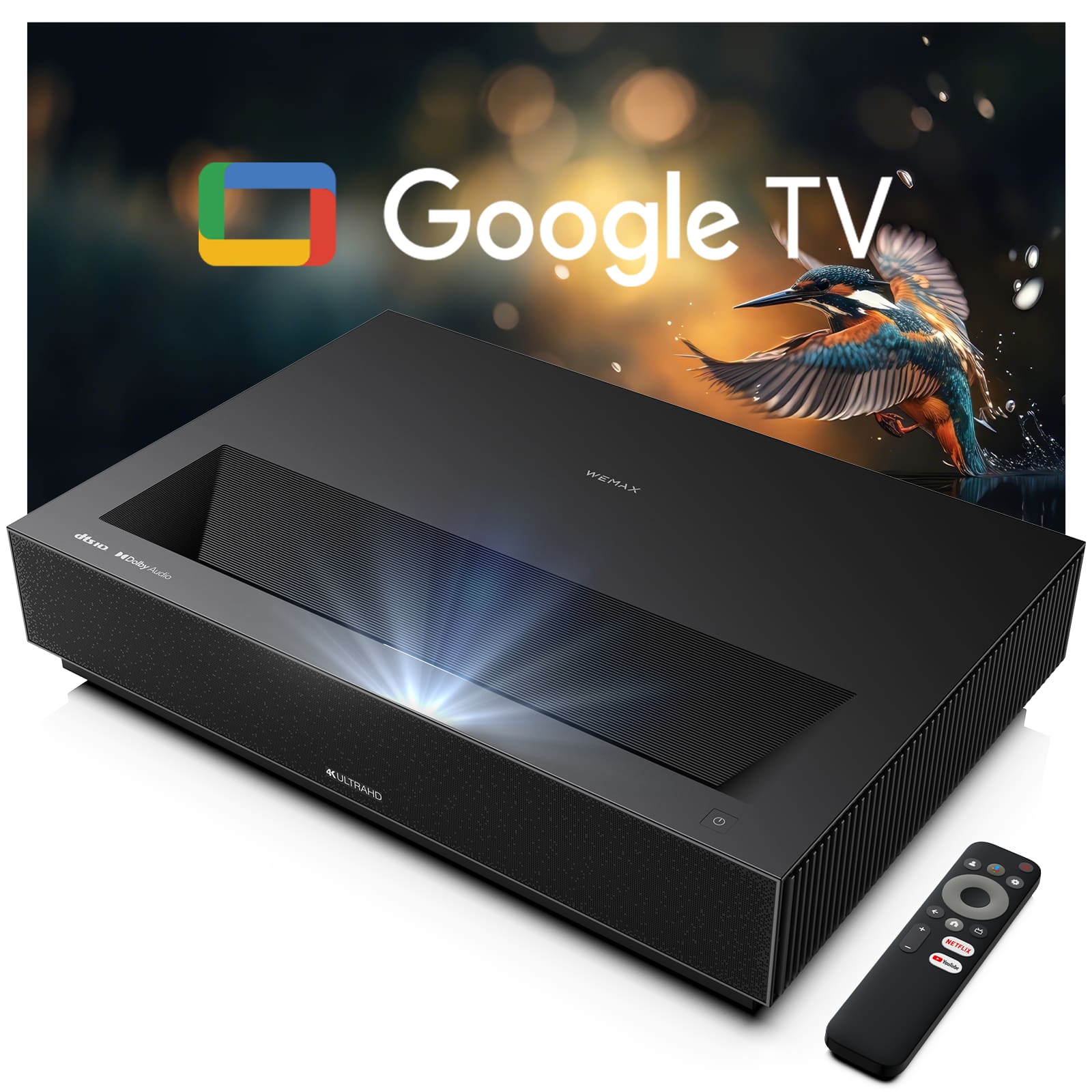 WEMAX - Nova Pro 4K UHD 3D Smart Ultra Short Throw ALPD Laser Projector, Google TV, HDR10+, MEMC, Dolby Vision, Google Assistant - Black