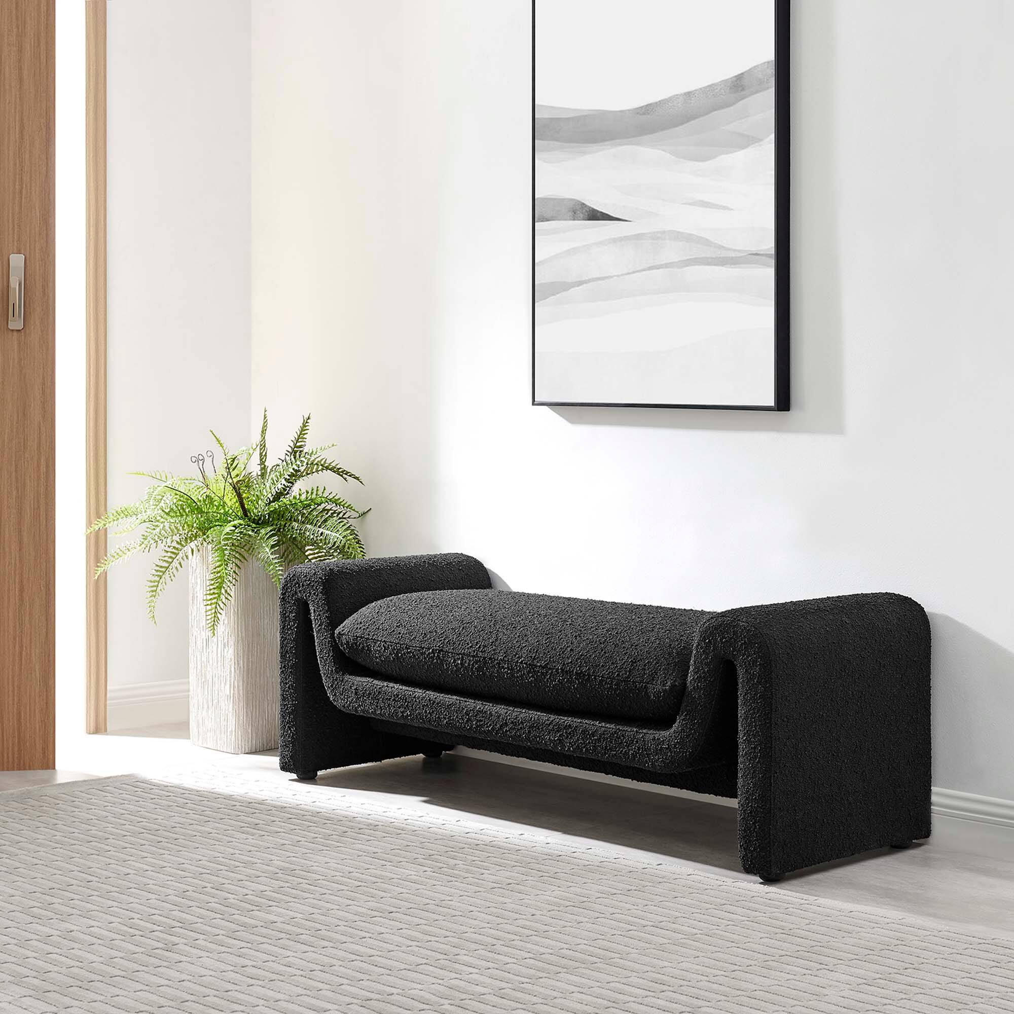 Alt View 3. Modway - Waverly Boucle Fabric Bench by Modway - Black.