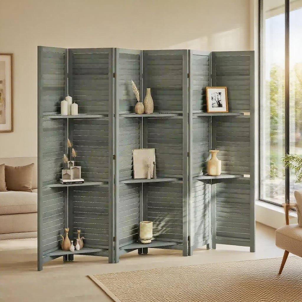 Alt View 1. COWLOWN - 6 Panel Folding Room Divider Privacy Screen Freestanding for Home Use Charcoal Gray - Charcoal Gray.