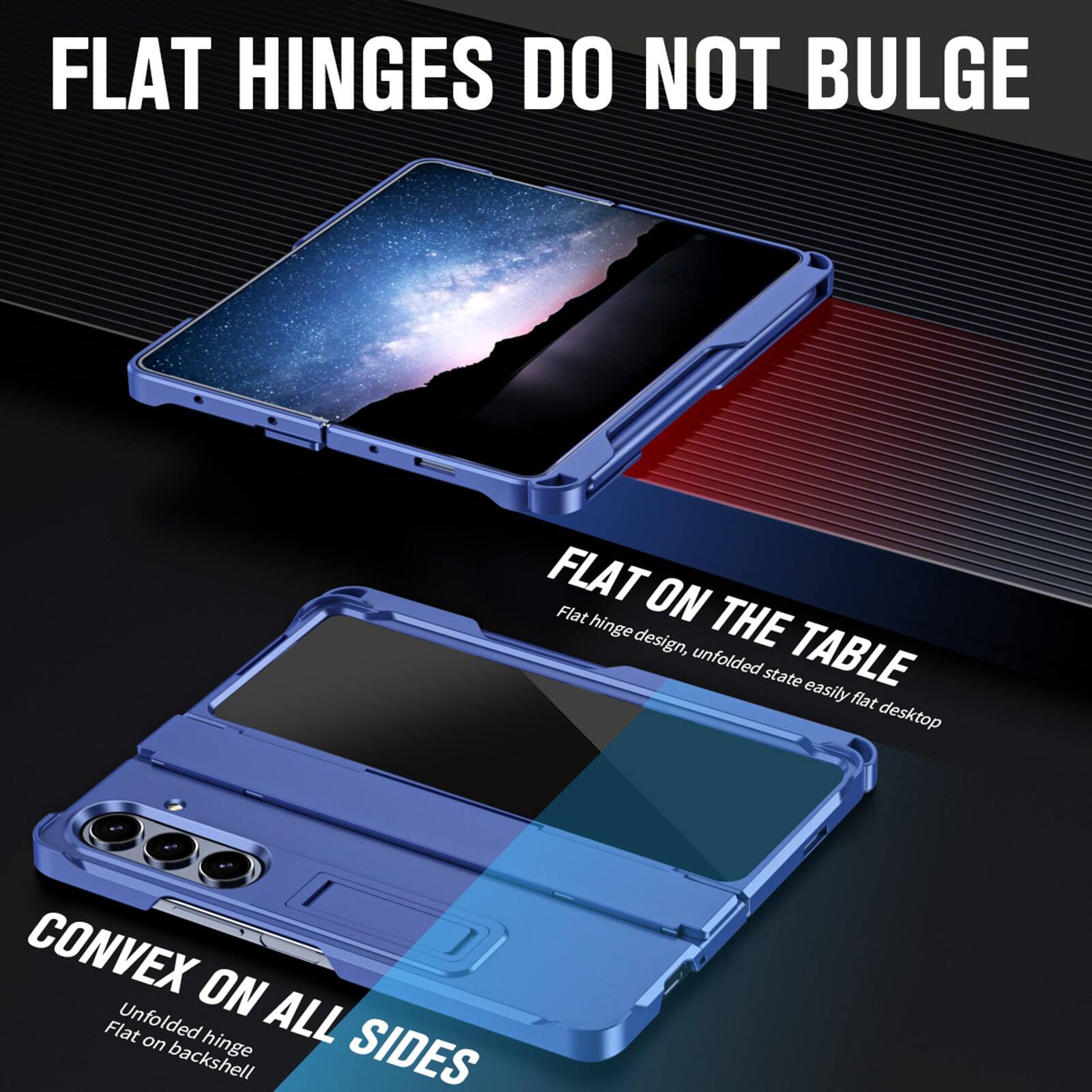 FLAT HINGES DO NOT BULGE

FLAT ON THE TABLE
Flat hinge design, unfolded state easily flat desktop

CONVEX ON ALL SIDES
Unfolded hinge Flat on backshell