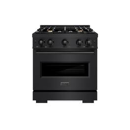 ZLINE - 30" Classic Dual Fuel Black Stainless Convection Oven Range w/ 4 Brass Burners (CDRB-BR-30) - Black Stainless Steel