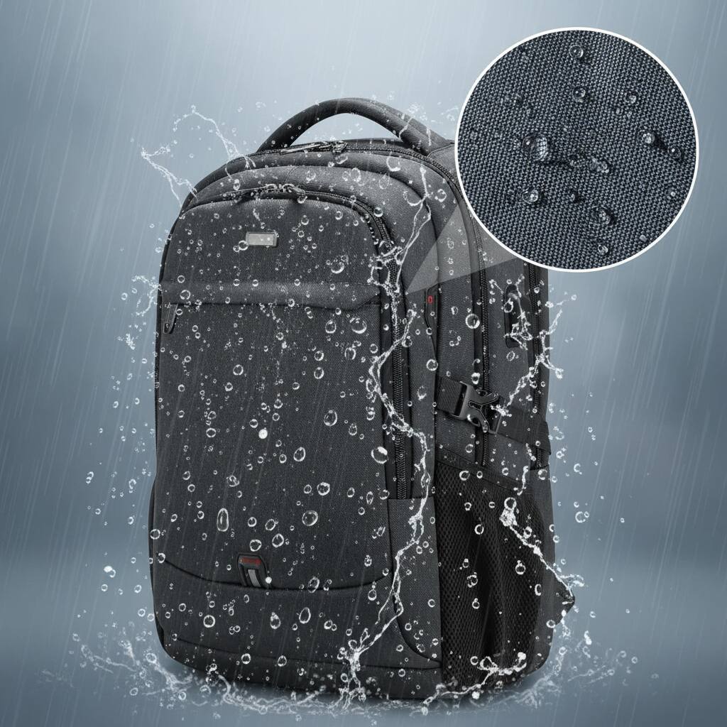 Left. ZUQIETA - ZUQIETA 17" Water-Resistant Laptop Backpack with USB Port for Travel & College, Unisex in Black - Black.