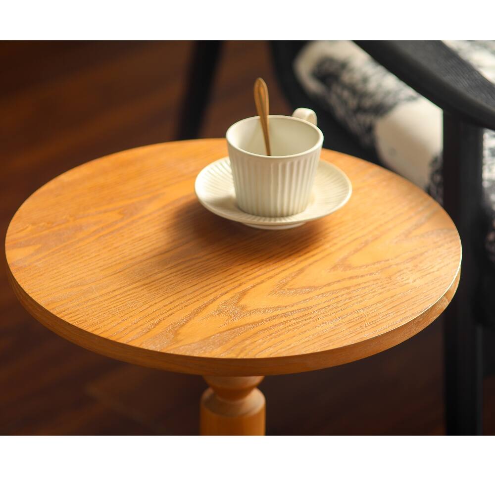 Alt View 1. Loheer - Loheer Round Side Table Light Oak Spindle Leg Mid-Century Modern Solid Wood Pedestal End Table for Living Room - Light Oak.