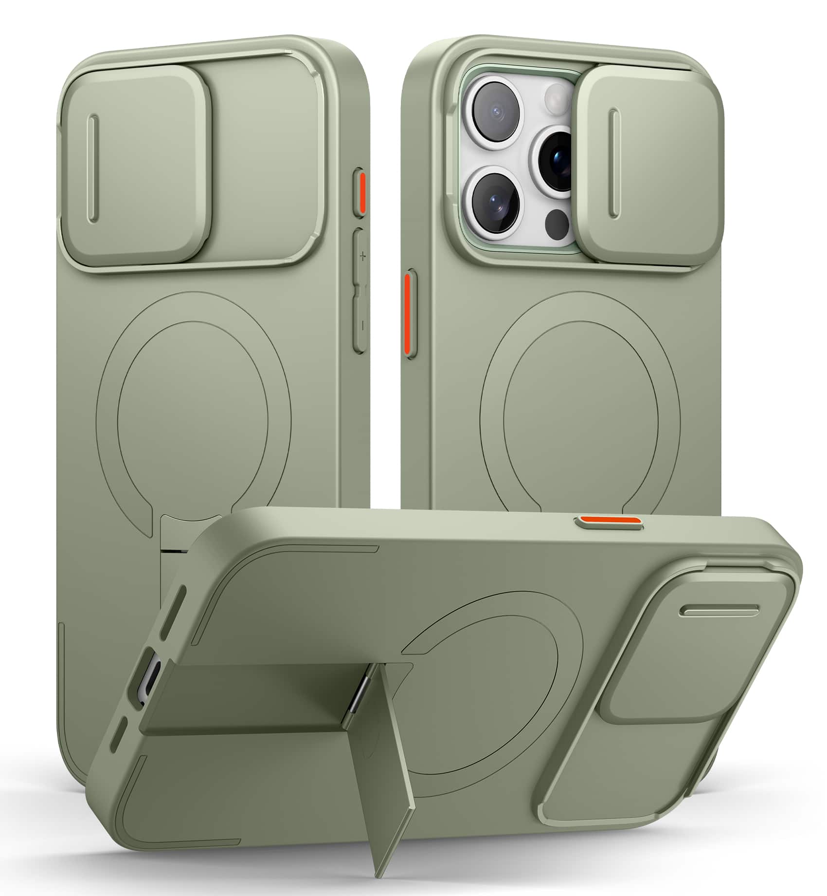 SURITCH - Bumper Case for iPhone 15 Pro Max with Camera Cover, Kickstand,Compatible with MagSafe, Shockproof Slim Protective Cover - Khaki Green price history on PriceWatchPro