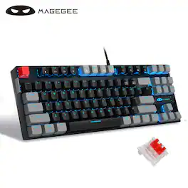 MageGee - 75% Mechanical Gaming Keyboard, Red Switch, LED Blue Backlit, 87 Keys Compact TKL Wired - Black/Grey - Black/Gray