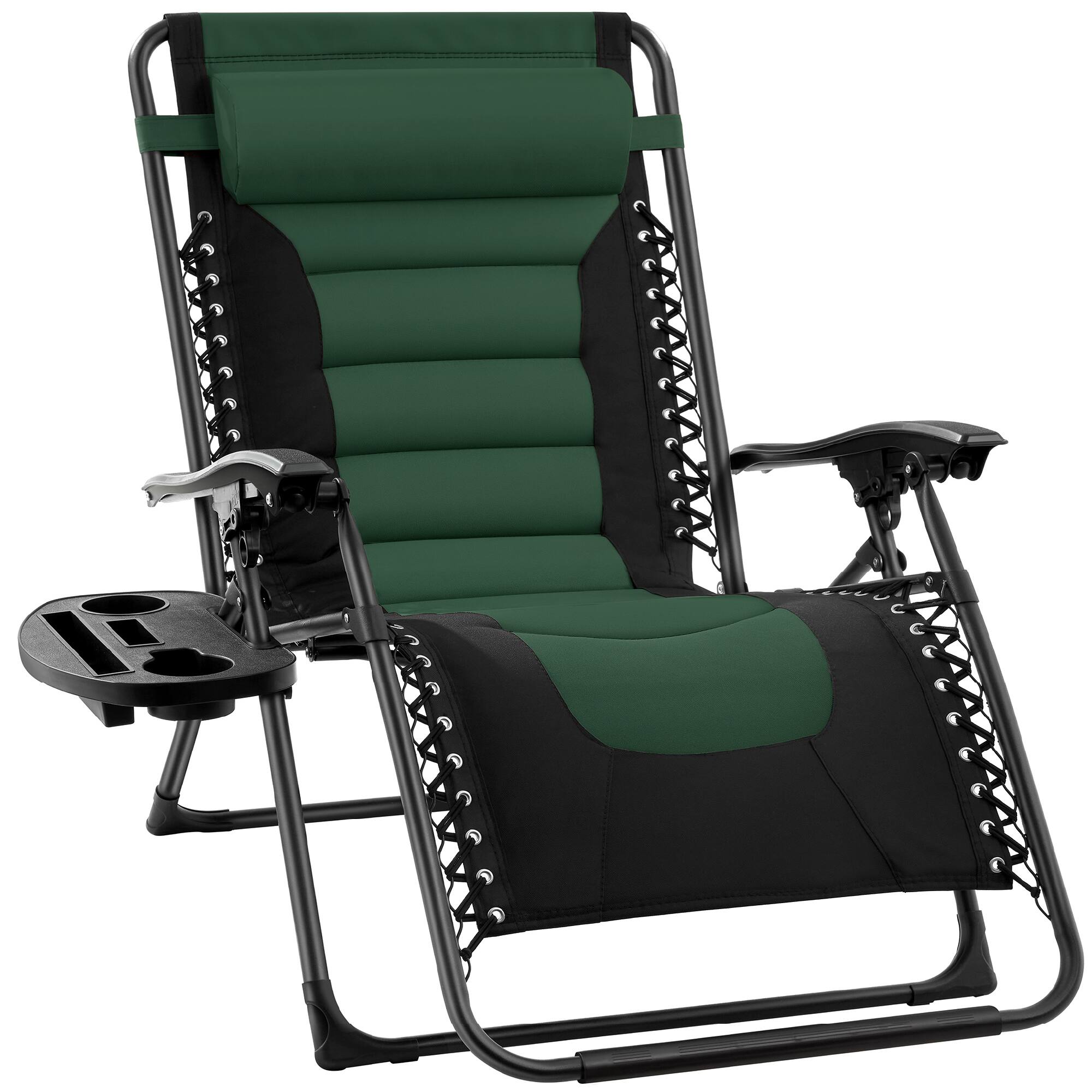 Best Choice Products - Oversized Padded Zero Gravity Chair, Folding Outdoor Patio Recliner w/ Side Tray - Forest Green - Black/Forest Green