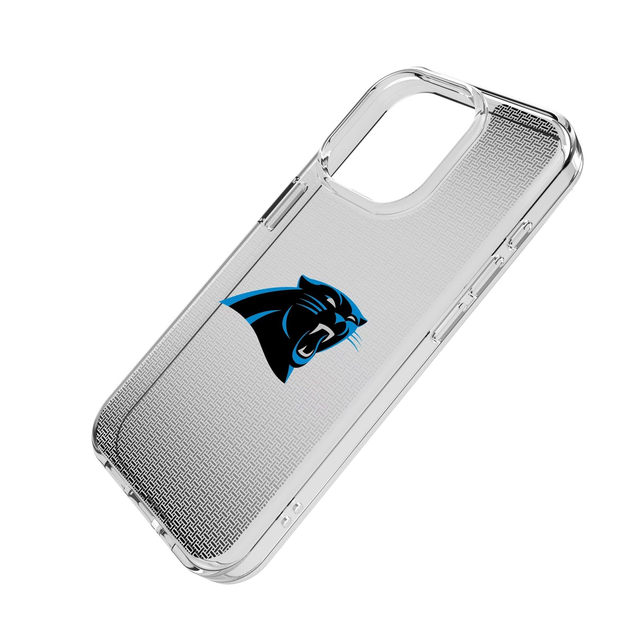 Alt View 1. Keyscaper - Carolina Panthers Linen Logo iPhone Clear Case - 14 - Multicolor.