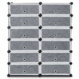 Pefilos - 12-Cube DIY Portable Plastic Shoe Rack with Transparent Doors- Shoe Storage Organizer for Entryway & Closet - Black