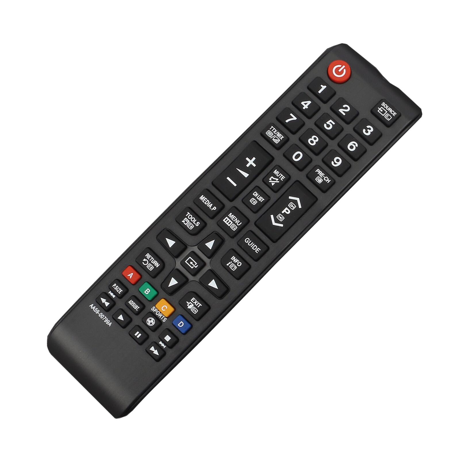 RETURN A H P. SIZE AA59 ADISUNT C AA59-00799A 00799A SPORTS = - 1 4 2 SOURCE 7 0 5 3 O TTX/MIX @ 8 6 + 0 9 I MUTE PRE-CH - - MEDIA.P G CHLIST P P TOOLS 0 MENU GUIDE INFO ED- EXIT D