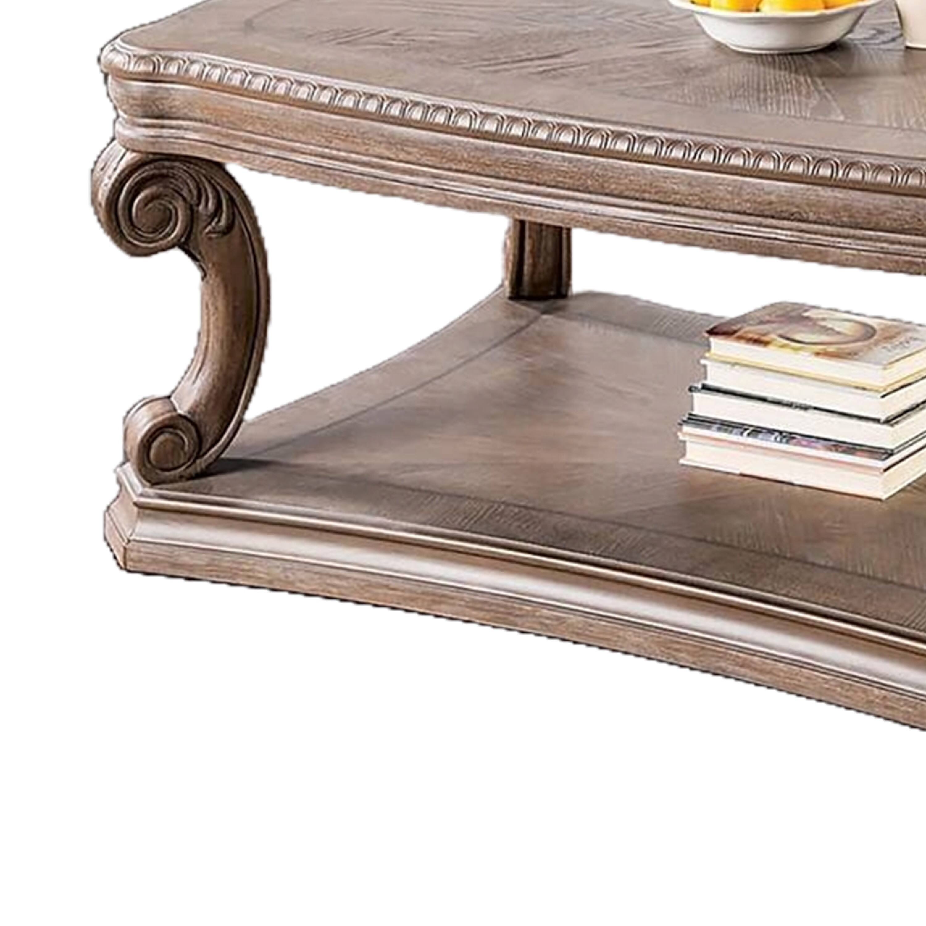 Alt View 3. Manhattan Lane - Olane Coffee Table, Weathered Oak Brown Wood, Rustic Farmhouse 52 Inch - Oak Brown.