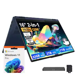 Lenovo - Upgraded - Flex IdeaPad 5i 16" WUXGA 2-in-1 Touch Laptop,Ultra 7 255U,32GB RAM,2TB SSD+1TB Dock Set,Backlit,Win11 Pro - Blue