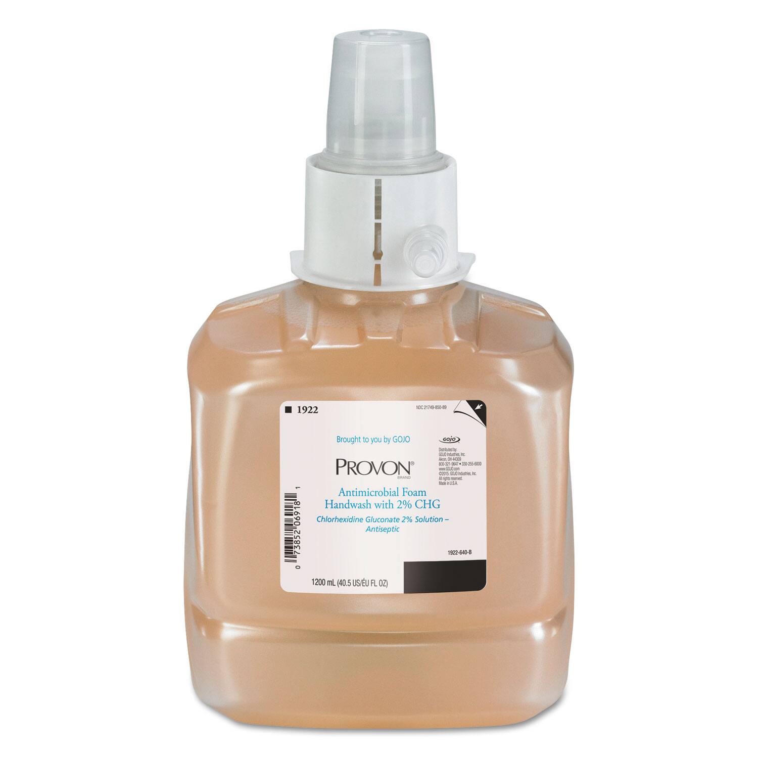1922  
Brought to you by GOJO  
PROVON  
Antimicrobial Foam Handwash with 2% CHG Chlorhexidine Gluconate 2% Solution - Antiseptic  
1200 mL (40.5 US/EU FL OZ)  
1822-640-8