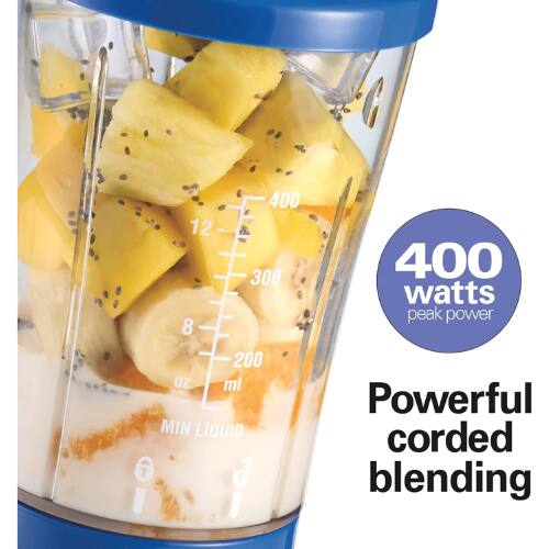 400 watts peak power  
Powerful corded blending  

400  
300  
200  
12  
8  
oz  
ml  
MIN LIQUID