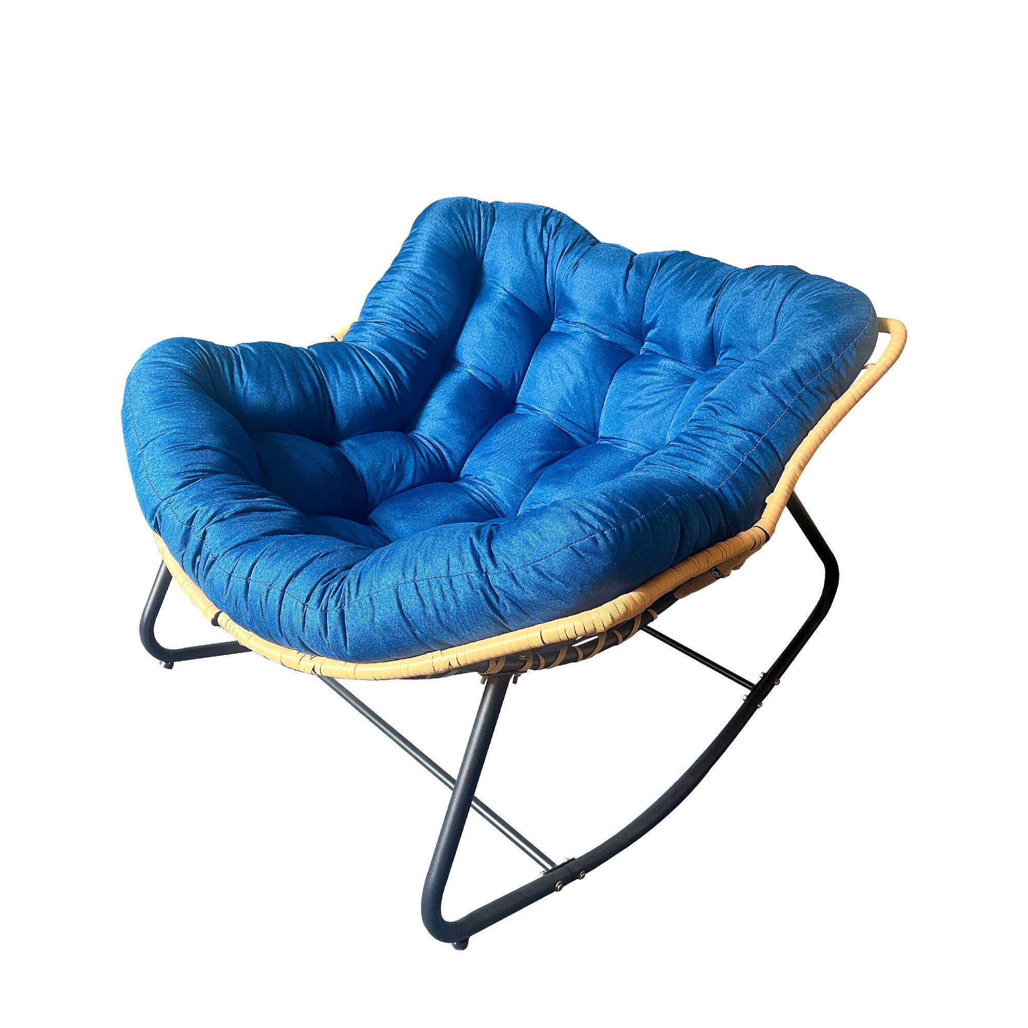 Alt View 10. Tiramisubest - Larger Outdoor Rocking Chair,Patio Egg Rocking Chair,Rattan Wicker Lounge Chair for Indoor and Outdoor Spaces-Blue - Black+Blue.
