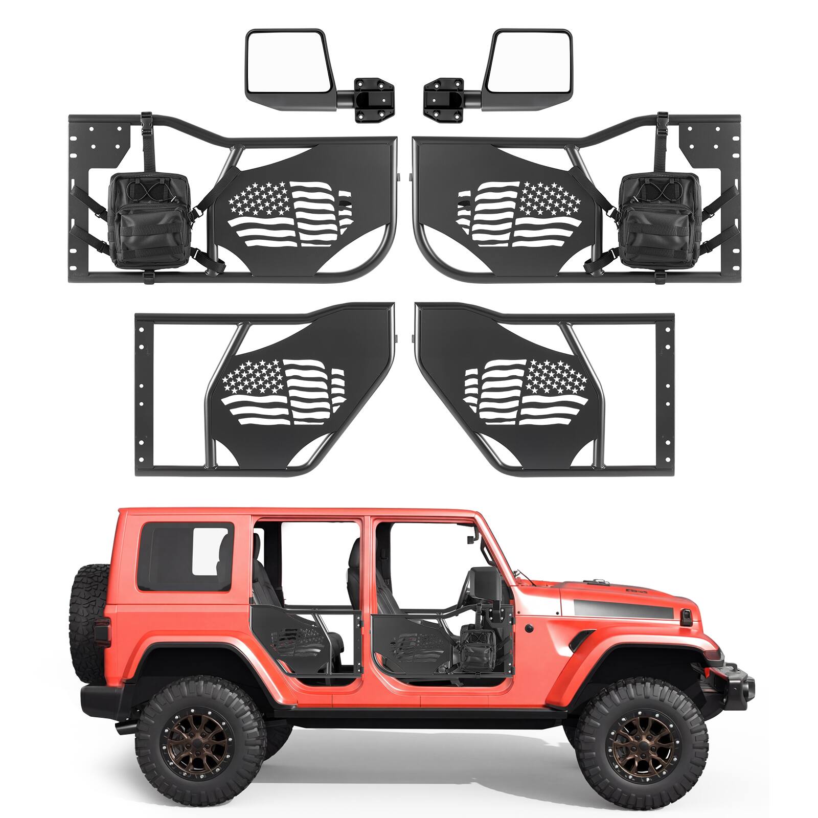 Front. VEVOR - Jeep Tube Doors, 4-Door, Compatible with 2007-2018 Jeep Wrangler JK Unlimited, Steel Off Road Front - Black.